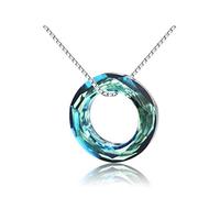 Uloveido Dainty Women 925 Sterling Silver Blue Crystal Ring Pendant Necklace Snail Link Box Chain Necklace Cubic Zirconia Circle Round Pendant WT150-Blue