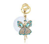 Uloveido Dance Angel Girl Keyrings Blue Crystal Keychains for Women Teenage with White Fur Ball