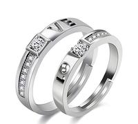 Uloveido Double Hollow Love Initial Puzzle Matching Wedding Band Adjustable Promise Rings Set for Women and Men Anniversary Presents for Husband and Wife LB022(Style 6)