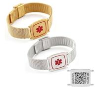 Uloveido Dynamic QR Code Medical Alert Bracelet for Men Women Scan to Update Medical Info No Medical Info Needed at Checkout Stainless Steel Mesh Emergency ID Bracelet Waterproof Hypoallergenic, One