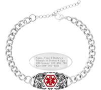 Uloveido Dynamic QR Code Medical Alert Bracelet, Red Medical ID Bracelet with Emergency Symbol, Scan to Update Medical Information, No Engraving Required, Adjustable Stainless Steel Medical Jewelry