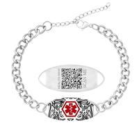 Uloveido Dynamic QR Code Medical Alert Bracelet, Red Medical ID Bracelet with Emergency Symbol, Scan to Update Medical Information, No Engraving Required, Adjustable Stainless Steel Medical Jewelry