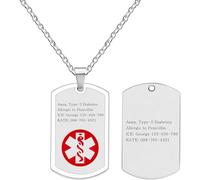 Uloveido Dynamic QR Code Medical Alert Necklace for Men & Women | Scan to Update Emergency Medical Info Stainless Steel SOS Dog Tag Pendant with Red Medical Symbol | No Engraving Required, 45 cm