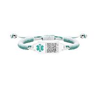 Uloveido Editable QR Code Medical Alert Bracelet for Seniors, Custom Engraved Dynamic Emergency Health ID, Adjustable Rope Wristband YA5657 (Green Cord)