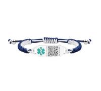 Uloveido Editable QR Code Medical Bracelet for Diabetes, Custom Engraved Dynamic Health ID, Update Emergency Info Anytime, Adjustable Rope Band YA5657 (Navy Blue Cord)