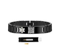 Uloveido Editable QR Code Medical ID Bracelet, Stainless Steel, Personalized Scannable Emergency Health Information Wristband with Link Remover Y5310, M, Stainless Steel, no gemstone