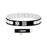 Uloveido Editable QR Code Medical ID Bracelet, Stainless Steel, Personalized Scannable Emergency Health Information Wristband with Link Remover Y5310, m, Stainless Steel, no gemstone