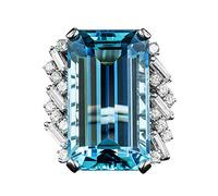 Uloveido Emerald Cut Rectangle Cubic Zirconia Ring Solitaire Halo Setting Simulated Aquamarine Vintage Big Birthstone Ring for Women Y926 (Size R1/2)