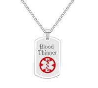 Uloveido Engraved Blood Thinner Medical Dog Tag Pendant, Custom Stainless Steel ID Necklace with Caduceus Symbol, Diabetic Alert Accessory, First Responder Jewelry YA5239