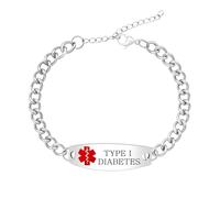 Uloveido Engraved Type I Diabetes Custom Medical Alert Stainless Steel Curb Link Chain ID Bracelet with Personalized Health Details for Men and Women YA5948