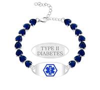 Uloveido Engraved Type II Diabetes Medical Alert Bracelet - Personalized Medical Information Jewelry with Crystal Heart Chain - Custom Engraving Emergency ID Accessory