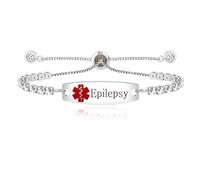 Uloveido Epilepsy Awareness Bracelet Medical Alert Stainless Steel Tag Cubic Zirconia Tennis Bracelets for Women Girls Y4302 (Red Icon)