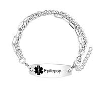 Uloveido Epilepsy Awareness Bracelet - Stainless Steel Two Layers Link Chain Medical Alert Bracelets for Women Men Y3998 (Black Icon)