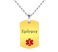 Uloveido Epilepsy Medical Alert Necklace-Stainless Steel Engraved Medical ID Tag Emergency Med Alert Epilepsy Necklace for Men Women Y4290 (Epilepsy)
