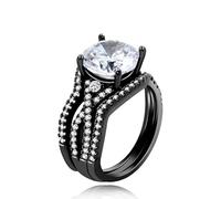 Uloveido Fashion Big Cubic Zirconia Black Infinity Wedding Band Engagement Promise Stackable Rings Set for Her Anniversary Y1130 (size 8)