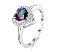 Uloveido Fashion Silver Tone Rainbow Heart Solitaire Engagement Promise Rings Valentines Gift for Women Girls Y3130 (Multi Size L1/2)