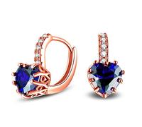 Uloveido Fashion Women Royal Navy Blue CZ Created Sapphire Stud Drop Lever Back Earrings for Wedding Rose Gold Plated September Birthstone Earrings Fashion Love Heart Drop Earrings Jewelry HE515