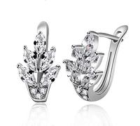 Uloveido Girl's Marquise Cut White Cubic Zirconia U Hoop Earrings Platinum Plated Lab Created Diamond Wedding Earrings Y337 (White)