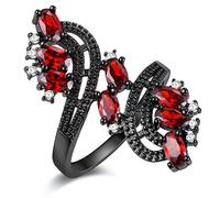 Uloveido Girls Red Stone Open Flower Ring Black Color for Women with Red Cubic Zirconia Crystal Christmas Birthday Jewellery Ring Gift (Size S) J656