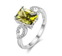 Uloveido Girl's Rhodium Plated Green Cubic Zirconia Ring Rectangular CZ Birthstone Infinity Ring for Women Y3040 (Green,Size Q)
