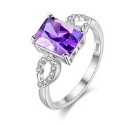 Uloveido Girl's Rhodium Plated Purple Cubic Zirconia Ring Rectangular CZ Birthstone Infinity Ring for Women Y3040 (Purple,Size Q)