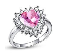 Uloveido Girl's White Gold Plated Heart Shape Pink Crytal Rings Wedding, Cubic Zirconia Love Ring Engagement Promise Ring for Women J461 (Size 7)