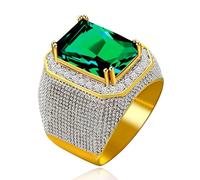Uloveido Gold Plated Boys Ring Big CZ Halo Band Statement Rings for Men Birthday Jewelry Gifts for Boyfriend RA408 (Green,Size V1/2)