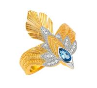 Uloveido Gold Plated Gothic Hawk Eagle Ring Adjust- Skyhawk Sculpture Biker Band Teardrop-Shape Simulated Aquamarine, Guardian Sky Protector Statement Jewelry for Women Men YA6254
