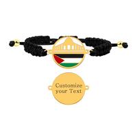 Uloveido Golden-DIY Muslim Bracelet for Men Women | Palestine Freedom Wristband with Round Charm | Black Braided Cord with Engraving | Stand with Palestine Ramadan Style | YA6014