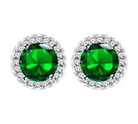 Uloveido Green Zirconia Halo Solitaire Stud Earrings, Round Cut Halo Studs Simulated Emerald Earring for Women YA5034