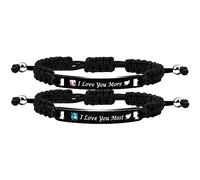 Uloveido Hademade Pure handmade woven adjustable 1 Pair Bracelets for Couples, Bracelets for Men Women Black Stainless Steel, Birthday Valentine's Day Gift for Girls Boys Y781