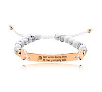 Uloveido Handmade Adjustable White Turquoise Beaded Bracelet, Engraved with "I Am Such A Lucky Bride To Have You By My Side" Stainless Steel Bracelet, Wedding Bracelets for Mother Sisters Bridesmaid