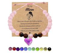 Uloveido Handmade Charm Temperature Sensitive Color Changing Heart Mood Bracelet for Women, Pink Crystal Semi-Precious Stone Adjustable Bracelet for Mom Mother Day Gift with Message Card Box Y3700