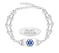 Uloveido Heart Disease Engraved Bracelet - Double Love Heart Link, Personalized Health Jewelry for Heart Disease Awareness, Customizable Medical Alert Bracelet Y4026