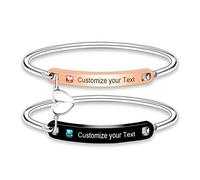 Uloveido His and Her Matching Cuff Bangle Bracelet for Couple Stainless Steel Black and Rose Gold, Customize Men and Women Magnetic Distance Relationship Identification Bracelet