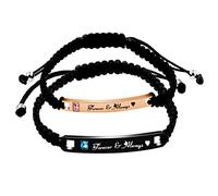 Uloveido His and Hers Matching Set Titanium Stainless Steel ID Plate Handmade Braided Rope Bracelets for Couples (Forever & Always)
