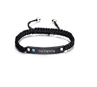 Uloveido His and Hers Matching Set Titanium Stainless Steel ID Plate Handmade Braided Rope Couples Bracelets for Him and Her (Custom-1PC Black)