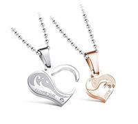 Uloveido His and Hers Titanium Stainless Steel I Love You Pendant Necklace Couples 2 Pieces Love Heart Puzzle Matching Ball Chain Necklaces SN922-COUPLES