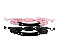 Uloveido His Her Customized Name Identity Relationship Bracelets for Couples - Handmade Woven Pink Black String Stainless Steel ID Plate Bracelets for Boyfriend and Girlfriend Y3942