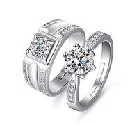 Uloveido His & Hers Cubiz Zirconia CZ Promise Adjustable Ring Platinum Plated Couples Wedding Engagement Bands for Him and Her Y852-Silver