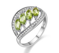 Uloveido Ladies Birthstone 4 Stones Marquise Green Peridot Ring,925 Sterling Silver Statement Rings for Women with Cubic Zirconia FJ110 Size L