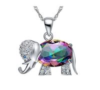 Uloveido Ladies Good Luck Mysterious Rainbow Created Topaz Elephant Necklace for Women Platinum Plated (Multicolor) N1154