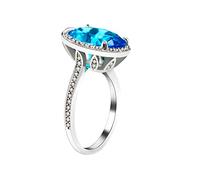Uloveido Lady's Beautiful 17mm Oval Light Blue Cubic Zirconia Promise Rings Silver Color CZ Anniversary Ring Graduation Gifts for Women Girlfriend (Size T) RJ214