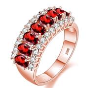 Uloveido Lady's Gold Plated Oval Cut Red CZ Crystal Graduation Ring, Rhinestone Wedding Band For Women lady J501 (Red, Size S)