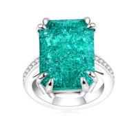 Uloveido Large Imitated Paraiba Tourmaline Ring - Rectangle-Shape Green Cubic Zirconia Solitaire Party Prom Rings for Women Y2671 (T1/2(62.1mm))