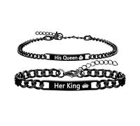 Uloveido Long Distance Relationship Couple Bracelets - Adjustable Black Stainless Steel His Queen Her King Matching Bracelets for Him and Her YA5889