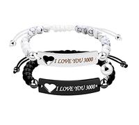 Uloveido Magnetic Couple Identification Bracelet Set, Black Jade and White Turquoise Beaded Heart Bracelet Distance Matching Bracelet for Valentine's Day (I love you 3000)