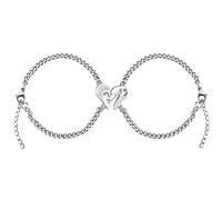 Uloveido Matching Puzzle Heart I Love You Forever Bracelet for Gay Lesbian Couples, 2pcs Stainless Steel Chain Cubic Zirconia Love Heart Bracelet for Men Women Boyfriend Girlfriend
