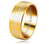 Uloveido Men Islam Muslim Allah God Islamic Ring Stainless Steel Muslim Shahada Antique Wide Band Ring Gold Color for Men Women Size O Y543