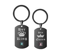 Uloveido Mens and Womens His Queen and Her King Black Stainless Steel Key Ring for Couples SN129